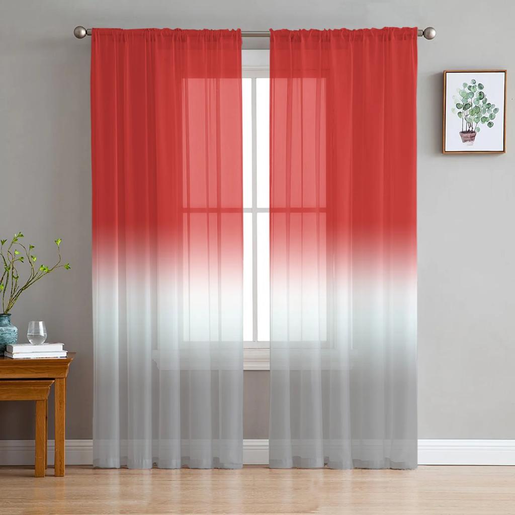 Pink White Grey Gradient Ombre Tulle Curtains For Living Room Kitchen Decoration Chiffon Window Treatments Voile Sheer Curtain