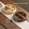 Chinese Style Bamboo Tea Tray with Lid, Luxury Round Fruit Platter with Compartments for Afternoon Tea Snacks, Home Serving Tray