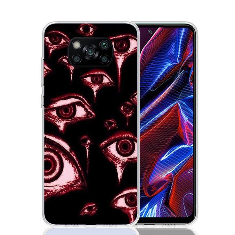 Scary Face Eyes Phone Case For Xiaomi Poco X7 X6 X5 Pro F7 Ultra Redmi 15C 15 13 13C 12 12C 10 10A 10C 9 9A 9C 9T Cover Poco X7