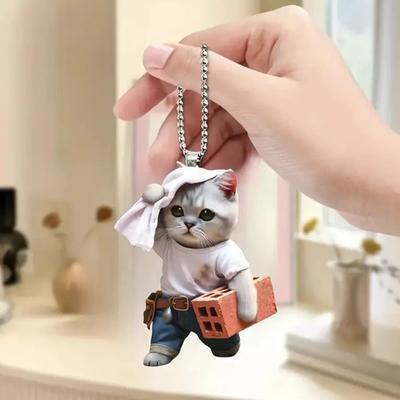 Katzenanhänger Auto Ornament Hängend Realistisches Tier Katze Rückspiegel Hängende Deko Acryl
