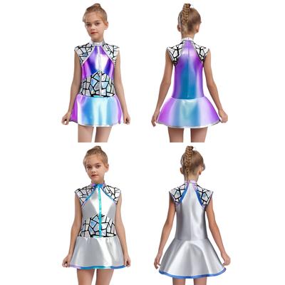 Kız Çocuk Parlak Metalik Uzaylı Kostümü - Kolsuz Payetli Elbise, Arkadan Fermuarlı, Uzay Güzeli Cadılar Bayramı & Anime Cosplay