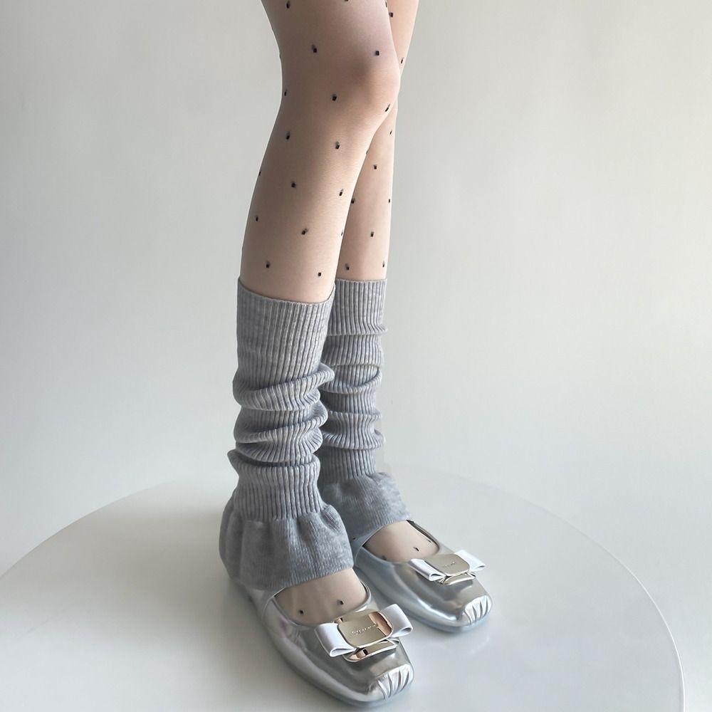 Y2K Knitted Foot Cover Sweet Mid-tube Socks Solid Color Women Leg Warmers Streetwear