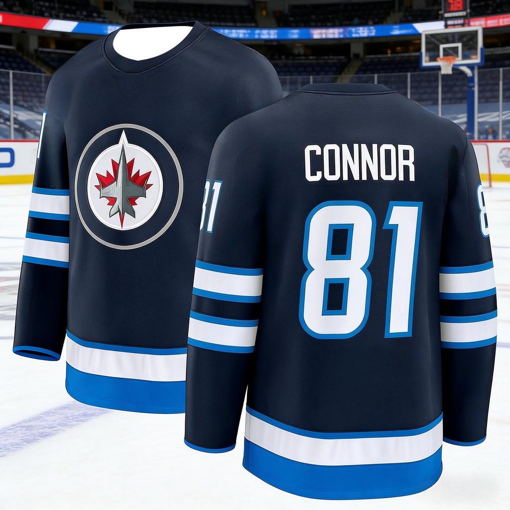 Hit Men's Ice Hockey Winnipeg Game Training Jetpack Jersey Long-sleeve 3D Printed Breathable and Quick-drying Sports Shirt Kids