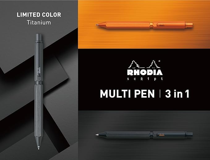 Rhodia Pen Ballpoint Two Colors and Mechanical Aluminum Body with Hairline Rotary RHODIA 11 Block Rhodia Multi-Function "Script Multi-Pen Titanium"