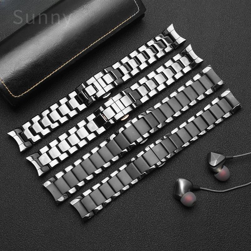 Para Armani Correa de Reloj de Cerámica Brillante con Interfaz Curvada Ar1451//1400//1421/1440 Duradera de Negocios Cómoda Correa de Reloj Negra