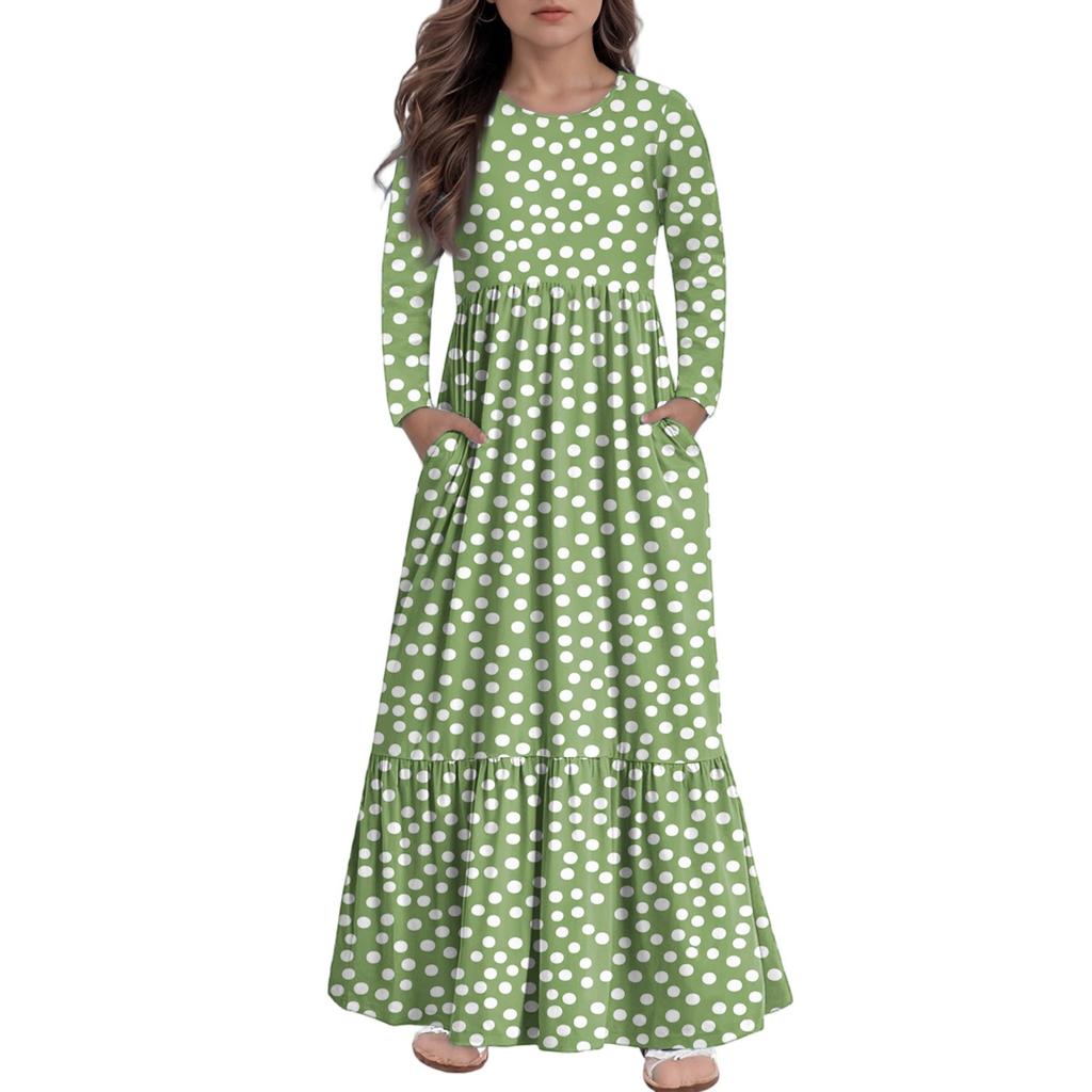 Girls' Maxi Dress Casual Holiday Dresses - Long Sleeve Dress With Pockets For 4-14Y