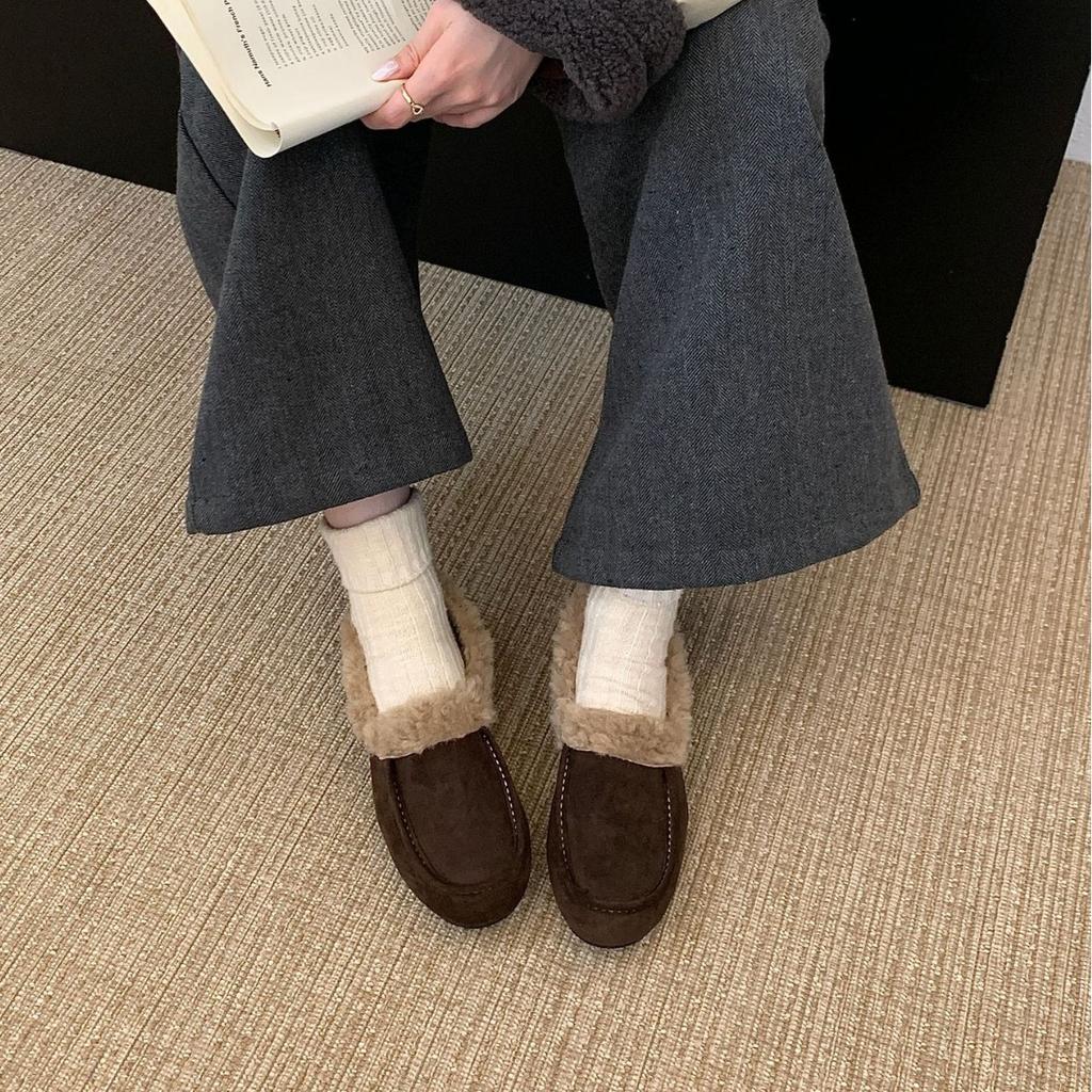 2025 nya runda huvud plysch tjocksulade retro sen kvällsvind dam pendling mjuk sula varma enkelskor