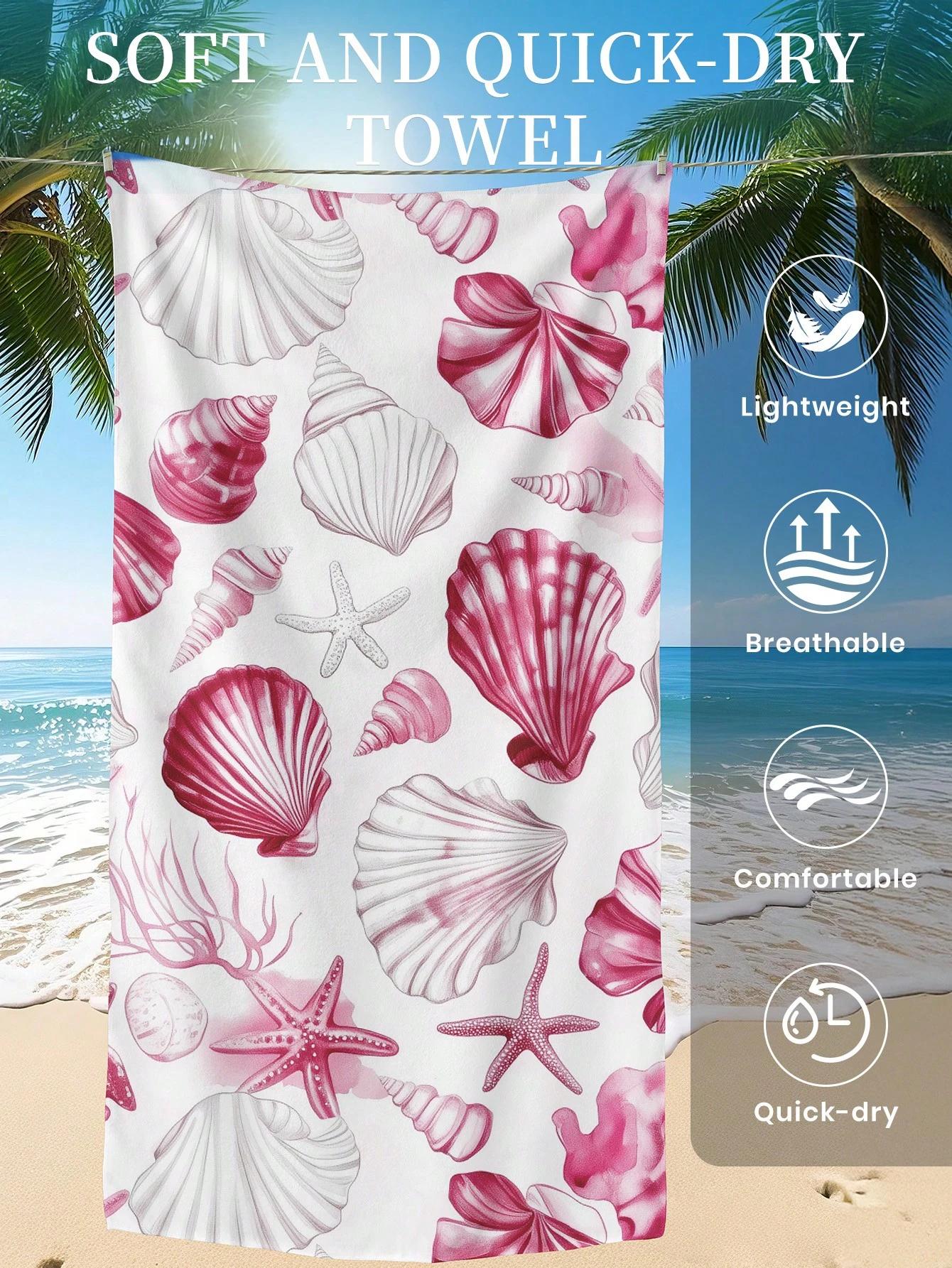 

Pink colored star printed beach towel, quick drying oversized absorbent, suitable for use on beaches, swimming pools, and travel W30*H60(CM)