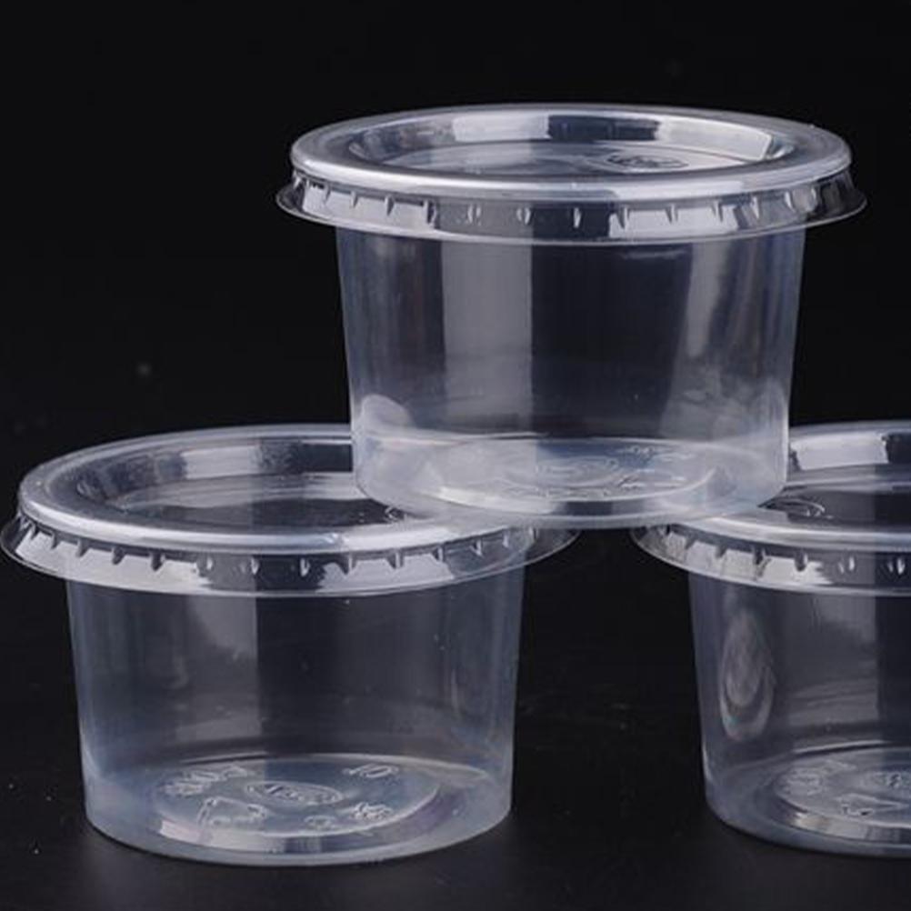100PCS 140ml Disposable Plastic Container Clear Portion Cups Bowls with Lids for Mousses Sauce Jelly Yogurt