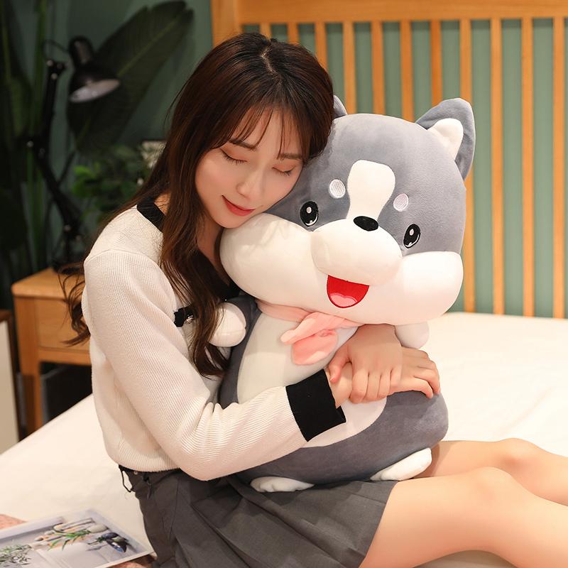 30Cm-60Cm Soft Stuffed Chubby Cartoon Husky Shiba Inu Plush Toys Comfy Fluffy Huggable Doggy Doll Warm Cute Accompany In Winter