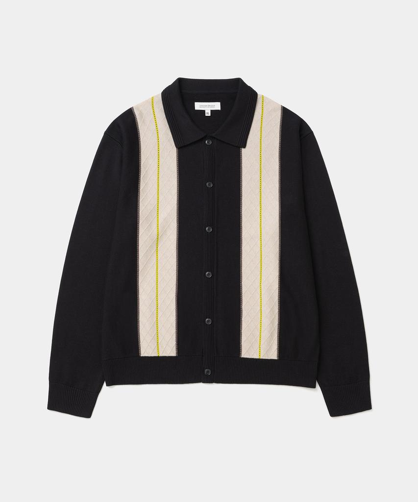 UNIFORM BRIDGE Stripe Bowling Knit Cardigan Black