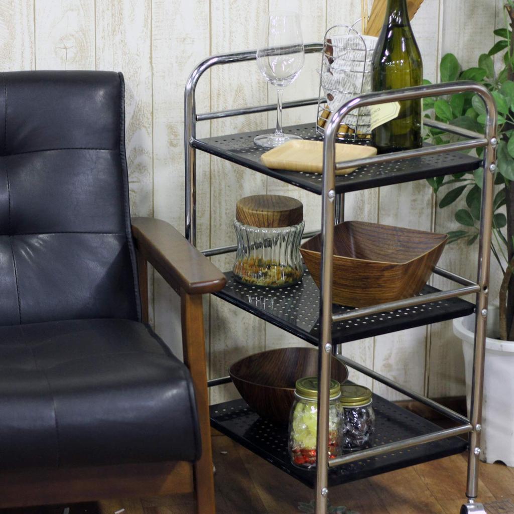 Fuji Boeki Kitchen Cart, 3-Tier, 40cm Wide X 32cm Deep X 74.5cm High, Black, Steel, with Casters, Assembly Required, 93396