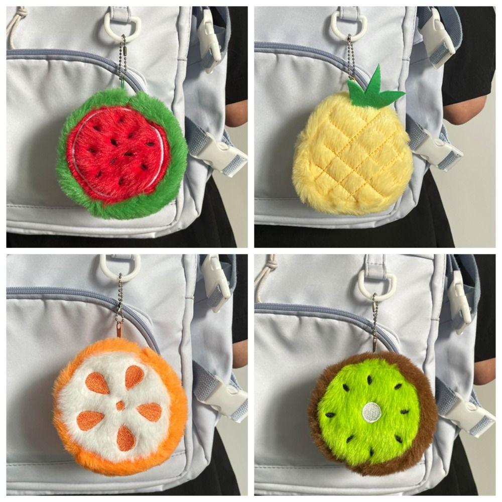 Cute Kid's Coin Pouch Cartoon Bag Keychain Pendant Zipper Fruit Shape Plush Coin Purse  Gift