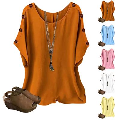 Modisches und lässiges lockeres farbiges Rundhals-Pullover-Top mit kurzen Ärmeln für Damen