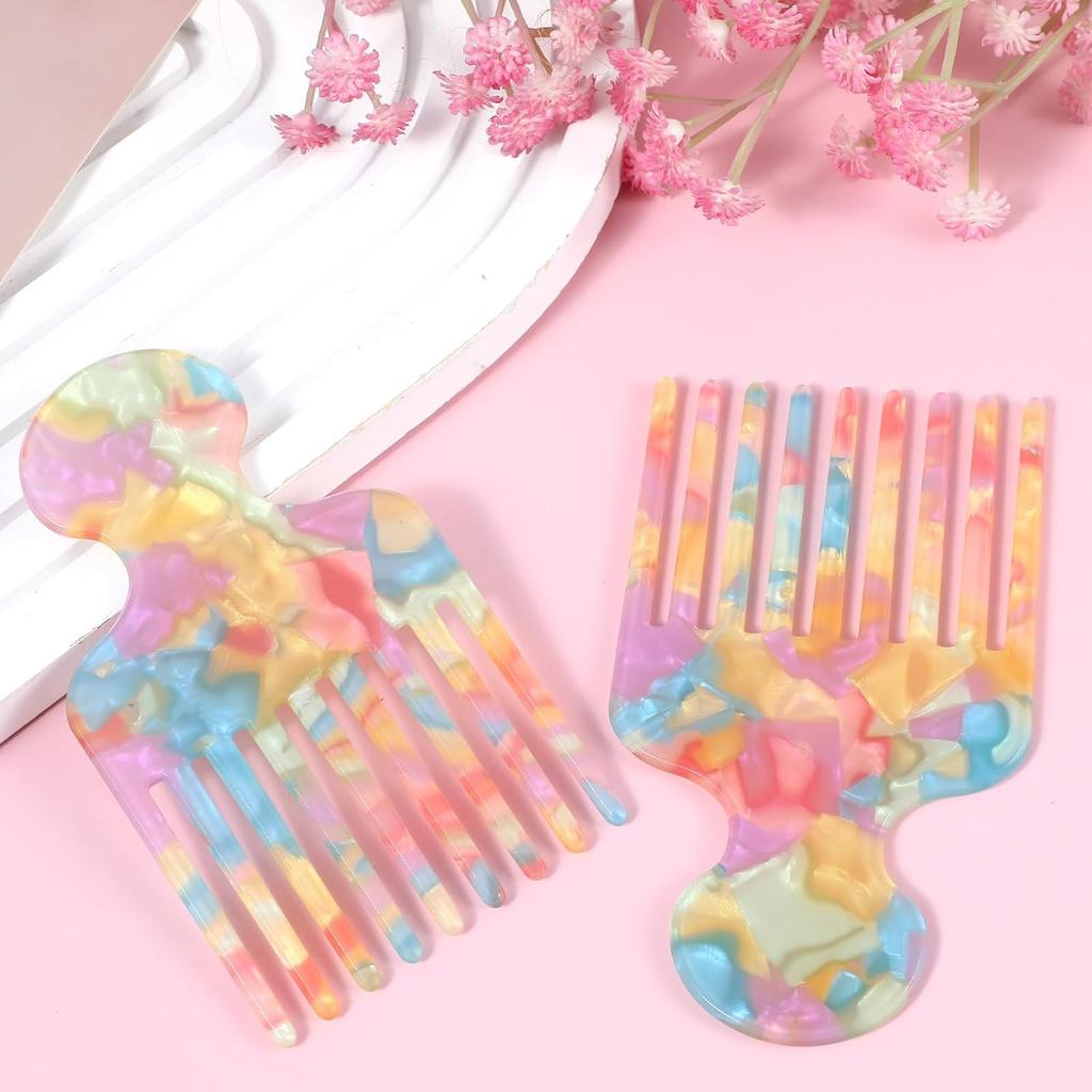 Hair Picks for Curly hair, 2pcs Afro Acetate Pick Comb, Fine-Tooth Comb Colorful, 4.72 Inch Curly Picks Long Wide Tooth Detangling Styling Reducing