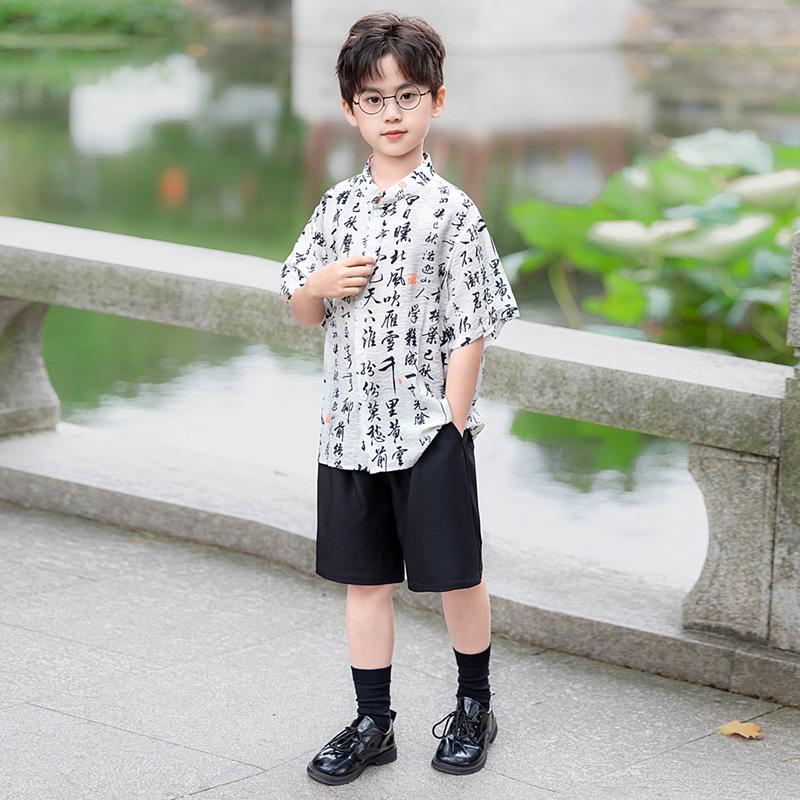 Boys' Chinese-Style Hanfu Set: Tang Suit Vest for Summer Performance