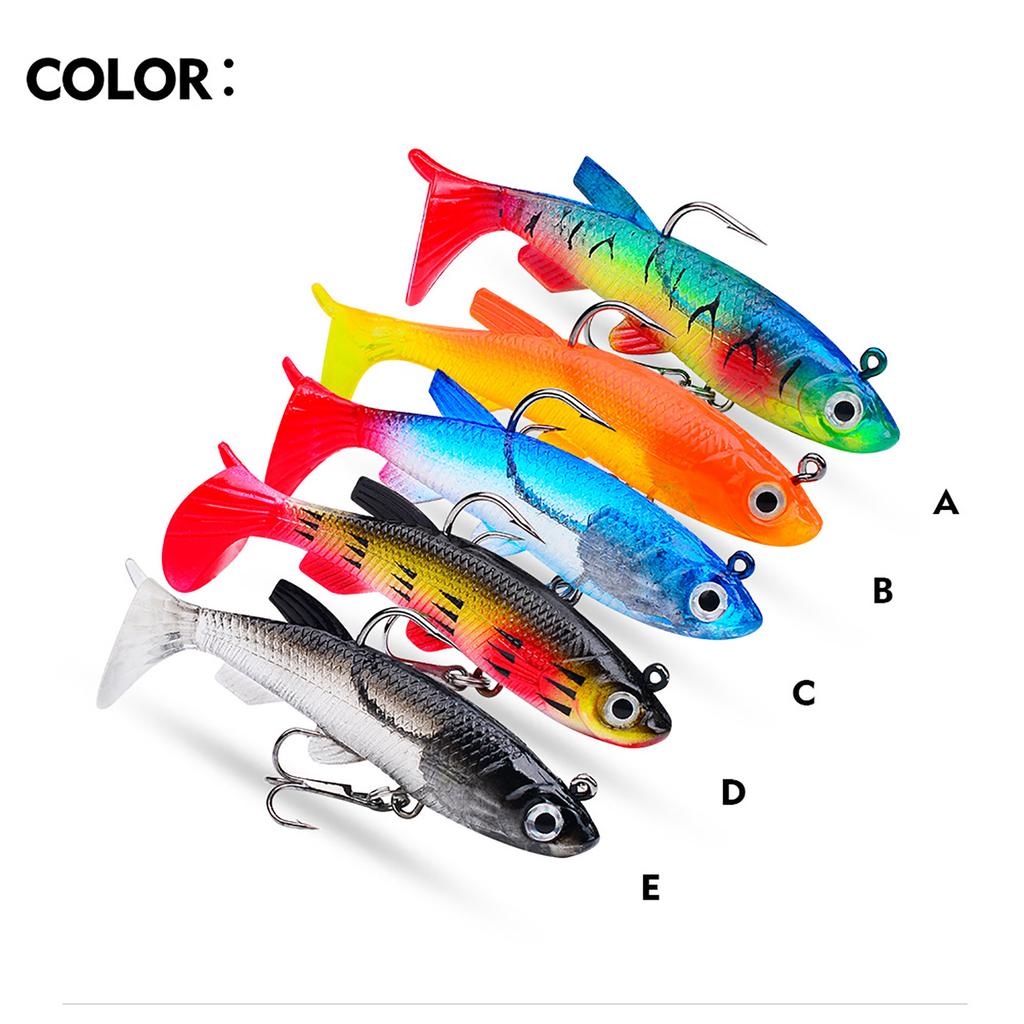 5Pcs Bass Trout Soft Fishing Lures for Freshwater & Saltwater Soft Silicone Squid Fishing Lures Fishing Jig Head Hooks