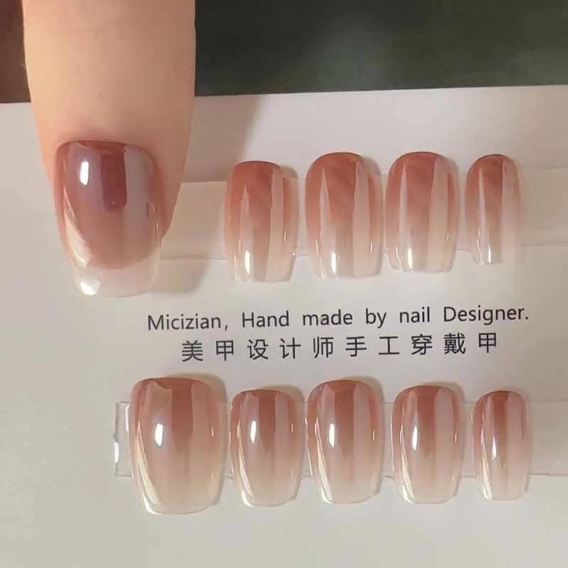 10 Pcs Aurora Series Women Solid Simple Cat Eye Handmade Press On Nails Nail Art Fake Nails