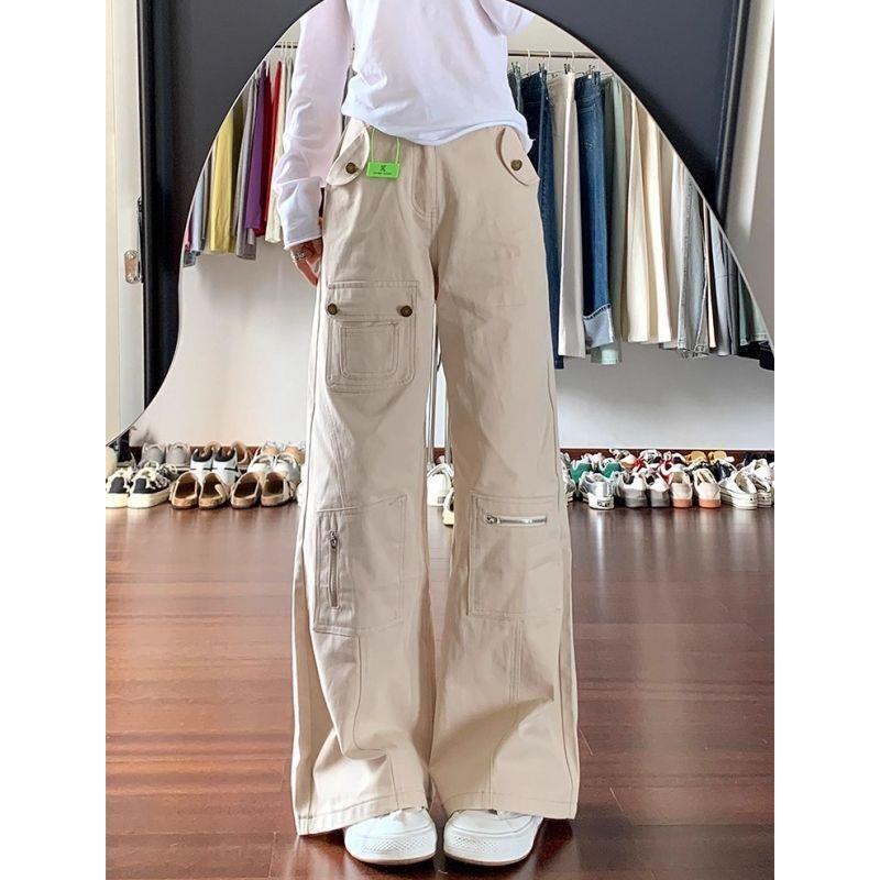 Apricot High-Waisted Micro-Flare Jeans for Women - Summer Loose Wide-Leg Cargo Pants S