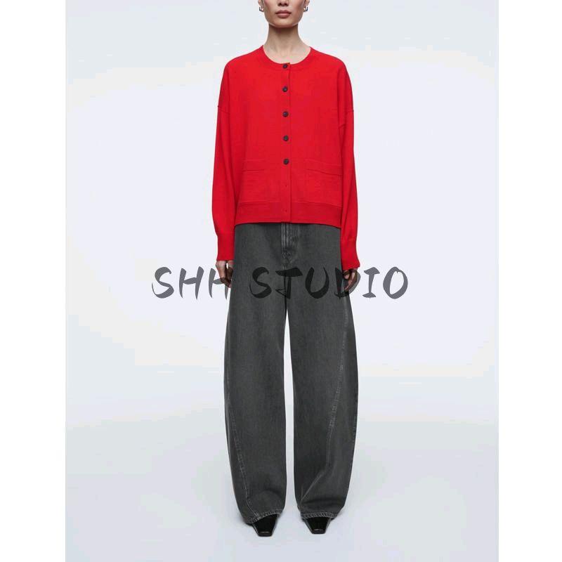 CS Spring New Women's Clothing Idle Style Casual Round Neck Wool Blend Knitting Cardigan 1259543