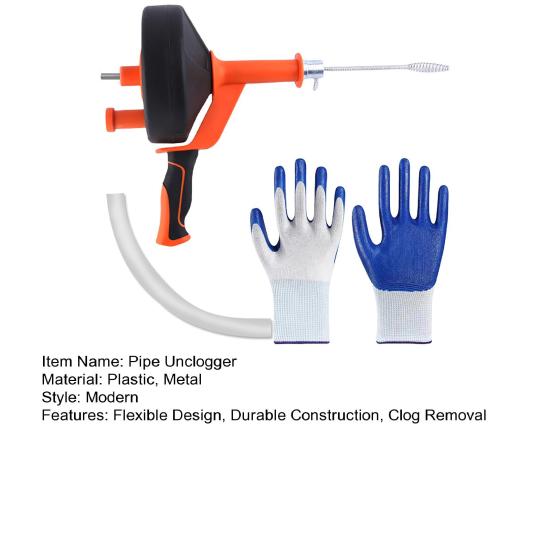 Pipe Unclogger 25 Feet Flexible Steel Spring Drain Clog Remover with Drill Adapter Gloves for Kitchen Bathroom Shower Tub Floor