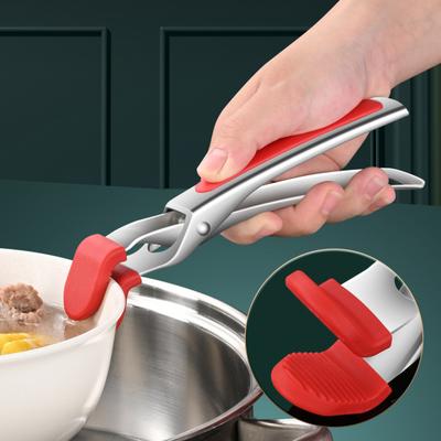Anti-Scalding Clip Stainless Steel Kitchen Tongs Ergonomic Handle Anti-Slip Silicone Clamp Hot Plates Bowls Cookware Handling Clamp Cooking Tool