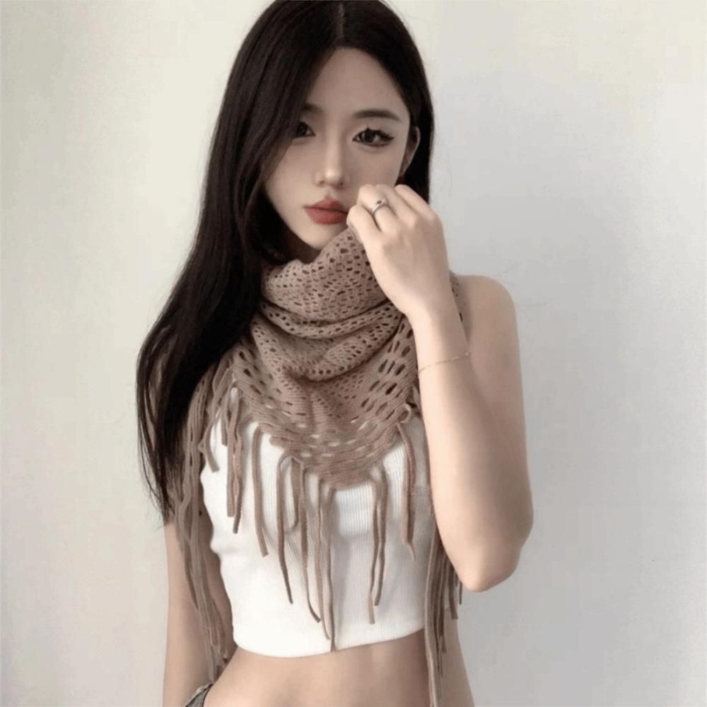 Knitted Belly Dance Clothing Tassel Triangular Scarf Women Hip Scarf  Adult Dance Practice