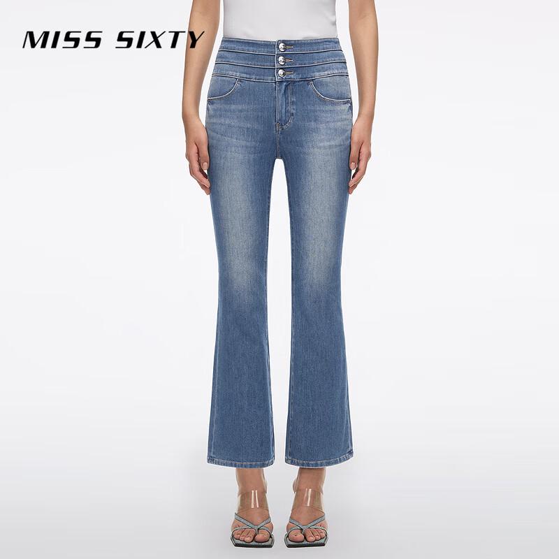 MISS SIXTY Women s Three-Ring Waist Flared Cropped Jeans 27