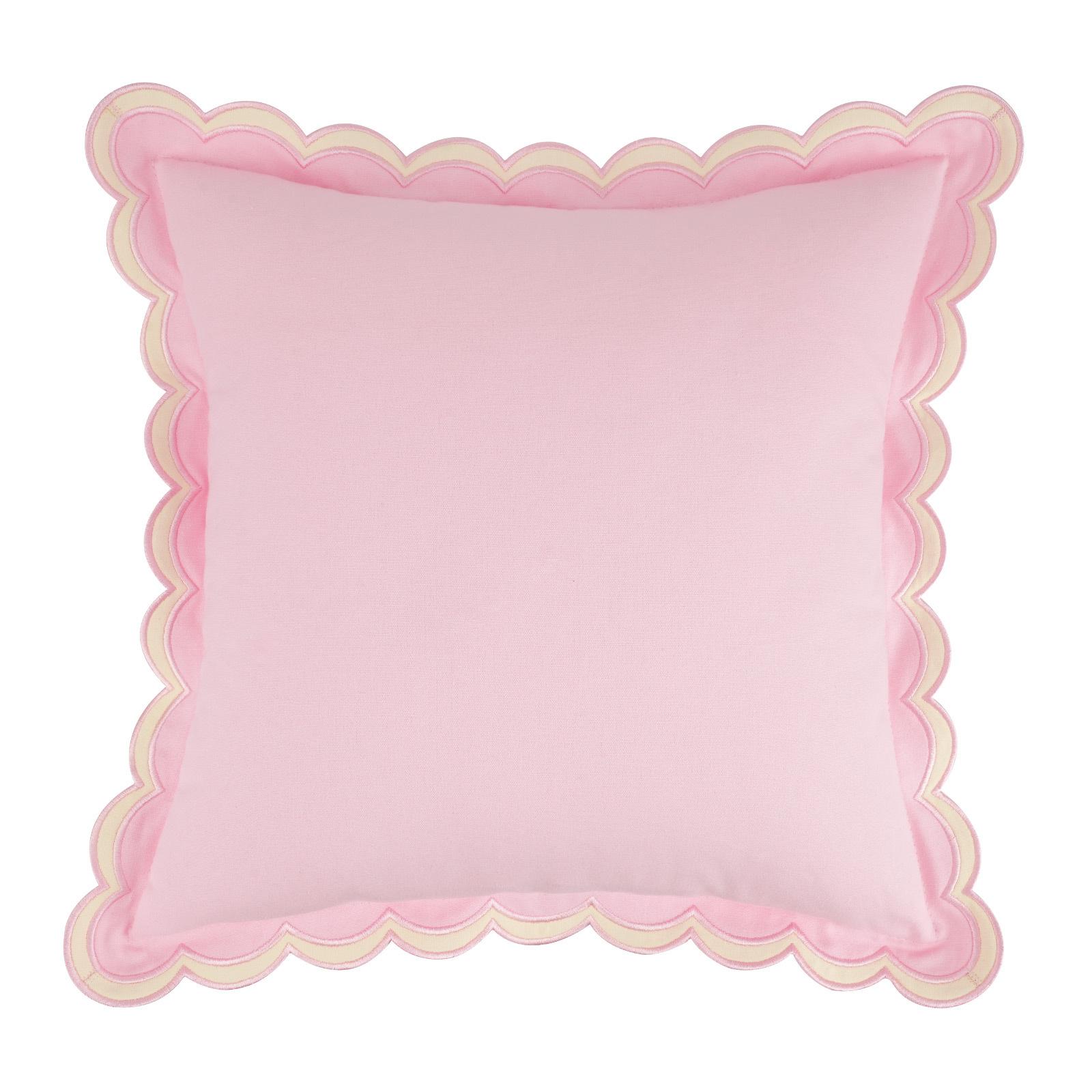 Taie d'oreiller brodée en coton Bordure en dentelle ondulée Couleur unie Housse de coussin Style bohème Housse de coussin décorative Décoration de la maison 45x45cm pink