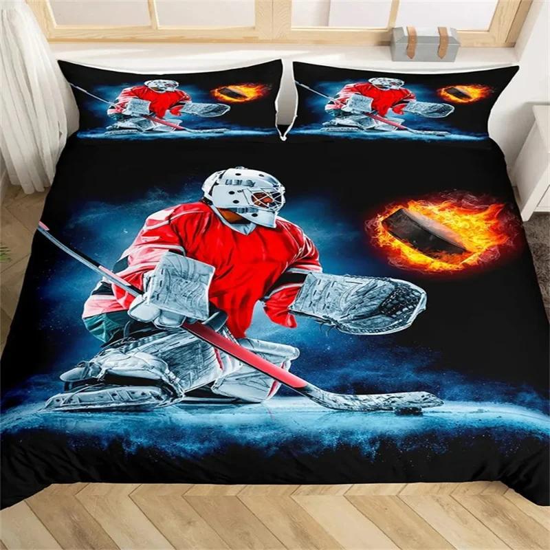 Ice Hockey Sport Soft Duvet Cover Burning Hockey Bal for Ten Athlete Black Polyester Comfortable Quilt Cover for Friend Gift Bedrom Decoration