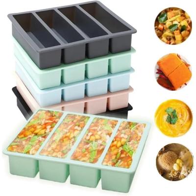 Silicone Freezer Trays with Lids Nonstick Food Container Ice Cube Molds for Freeze and Store Soups Sauces Ice Kitchen Gadget