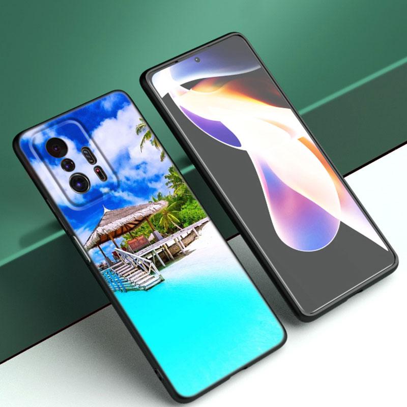 Summer Beach Sunset Sea Phone Case For Xiaomi Mi A2 8 9 SE Note 10 10T 11 12 Lite 9T 11T 12S 12T Pro A3 6X 12X TPU Black Cover