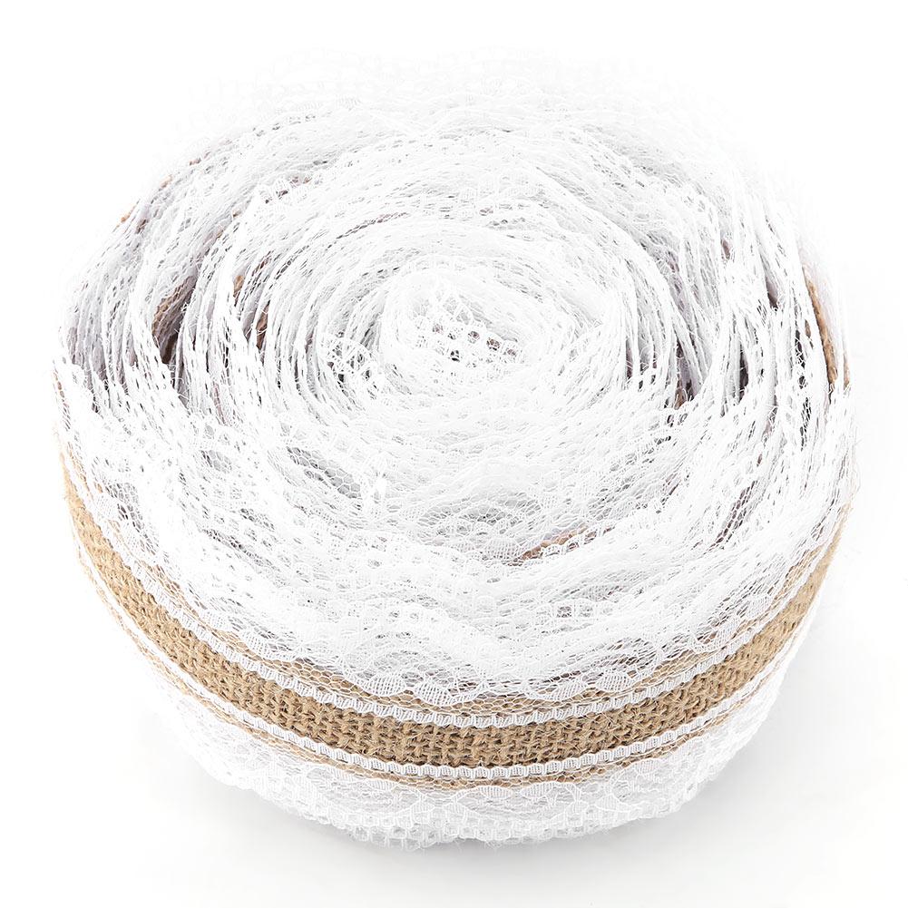 10m Natural Jute Roll with Heart Shaped Lace 6cm Width Hessian Burlap for Christmas Wedding