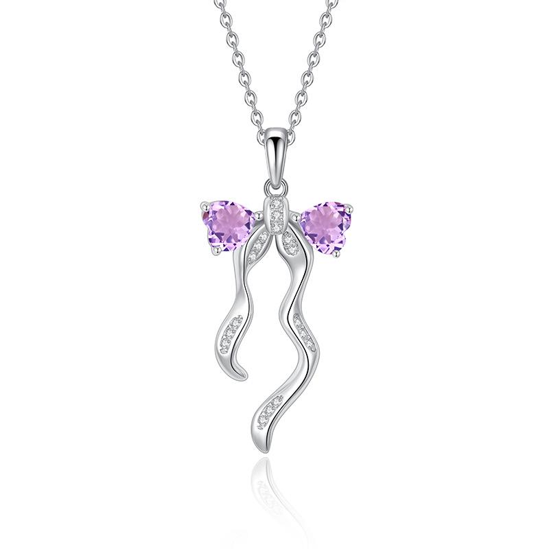 

925 Sterling Silver Butterfly Pendant Necklace for Women, Natural Amethyst/Topaz Crystal Necklace, INS Style Dainty Jewelry Gift 925 silver