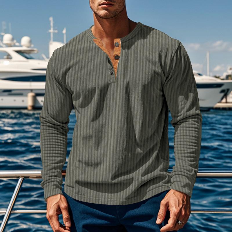 

Spring Autumn Vintage Casual Fashion Corduroy Tee Male Long Sleeve All-match Bottomed T-shirt Pullover Top Men 3XL армія зелений колір