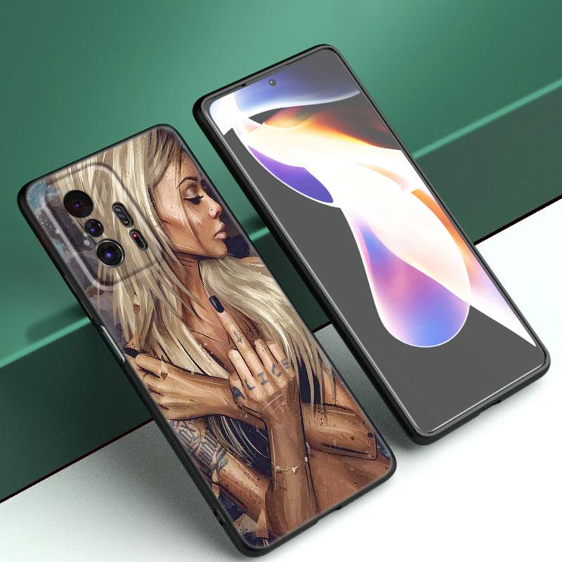 Sexy Sleeve Tattoo Girl Black Silicone Phone Case For Xiaomi Mi 9 SE 8 10T 11 12 13 Lite 9T 11T 12S 12T 13T 14 Pro 5G NE 11i 12X