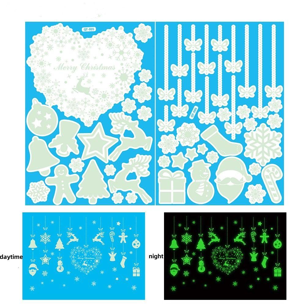 Glow In The Dark Christmas Window Wall Stickers Snowflake Window Glass Stickers  Xmas