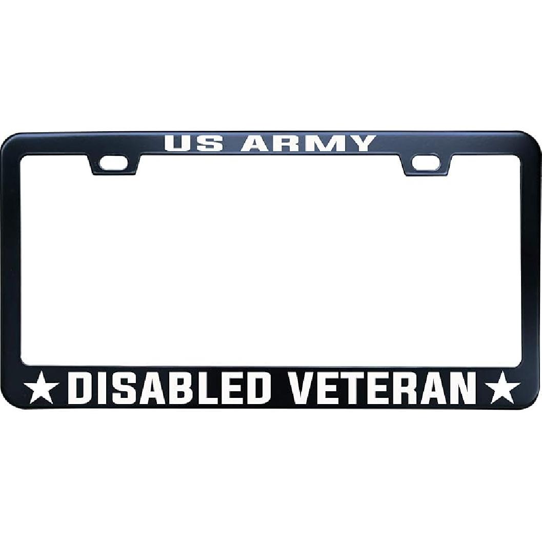 US Army Disabled Veteran License Plate Frames - Metal Car Tag Sign For Women/Men, Standard 6X12 2-Hole And Screws Fits US & Canada US Army Disabled Veteran