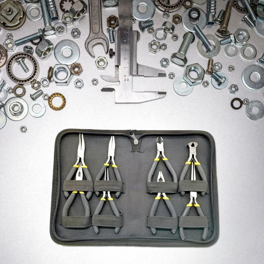8PCS Mini Pliers Set Long Nose with Teeth Flat Jaw Round Curved Needle Diagonal Nose Wire End Cutting Cutter Tools