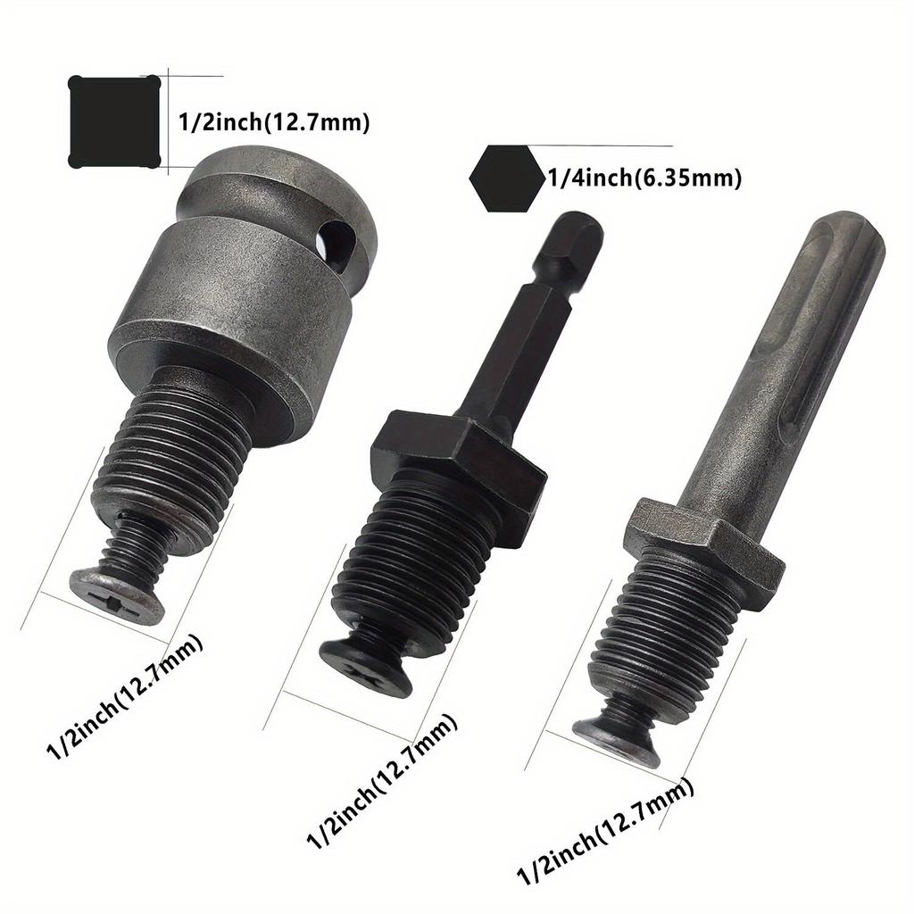 3 Pcs/set Metal Heavy Duty 1/2-20UNF 13mm Keyless Drill Chuck Hex Shank/SDS/Socket Square Female Adaptor Hardware Tool Professional
