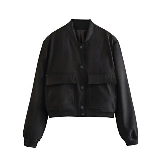 Fall Jackets for Women Oversized Lightweight Cropped Jacket Casual Button Down Stand Collar Short Coat with Pockets