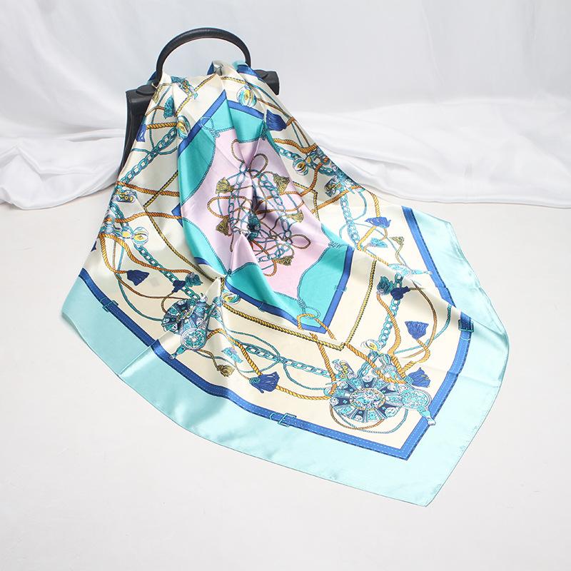 

Высококачественные роскошные шелковые шарфы, повязка на голову, шарфы, шейный шарф для женщин, шелковый шарф с цепочкой, женская декоративная шаль 90*90cm