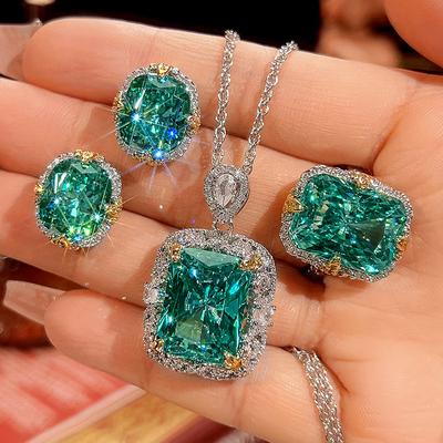Jewelry Simulation Para Green Temperament Fat Square Set