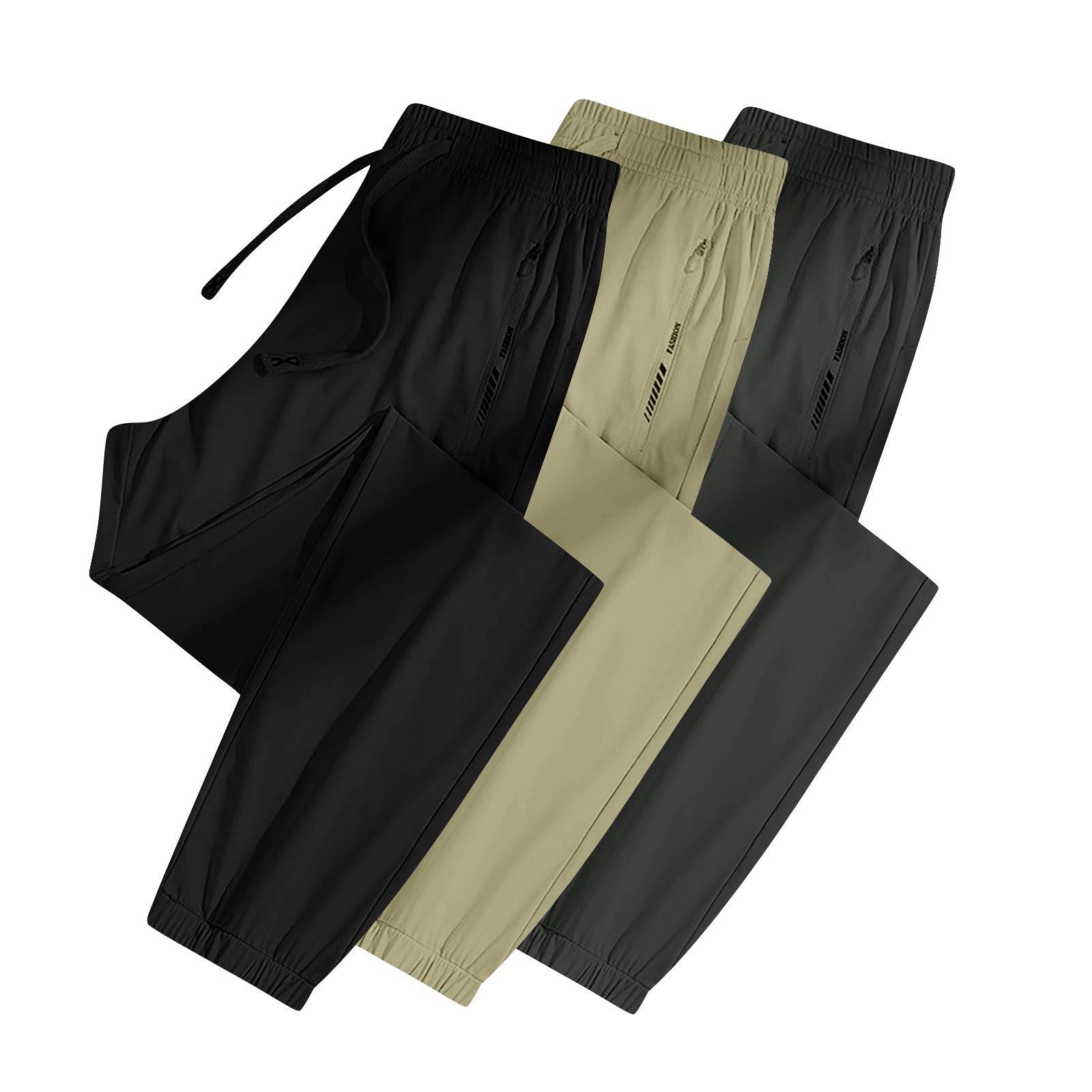 3PC Women Casual Cotton And Linen Drawstring Elastic Waist Long Straight Pants XXL