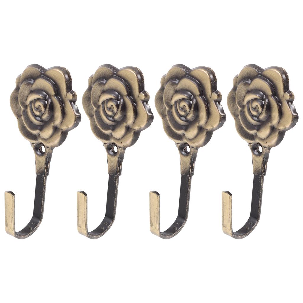 4set Curtain Hooks Holdbacks Decorative Bronze Rose Wall Hangers Retro Tiebacks for Drapes Bedroom Bathroom Accessories