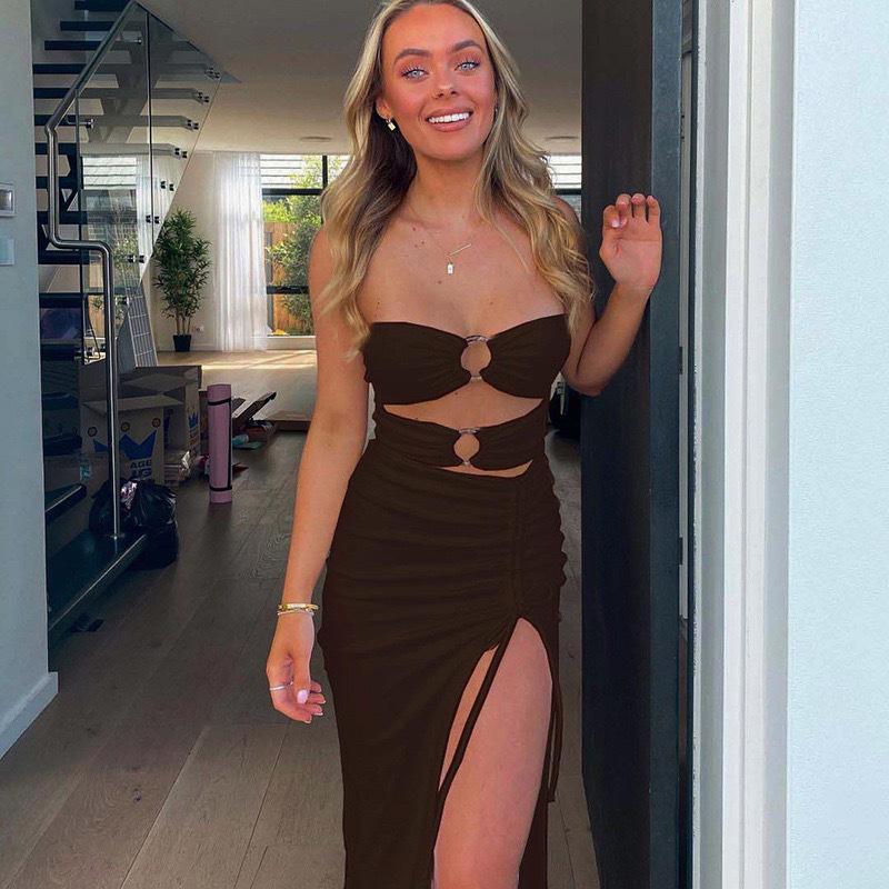 European & American Style Sexy Off-Shoulder High Slit Strapless Summer Dress for Women