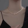 Rice Grains Freshwater Pearls Link Splicing Ot Buckle Necklace Femininity Fashion Metal Wind Short Collarbone Neck Chain