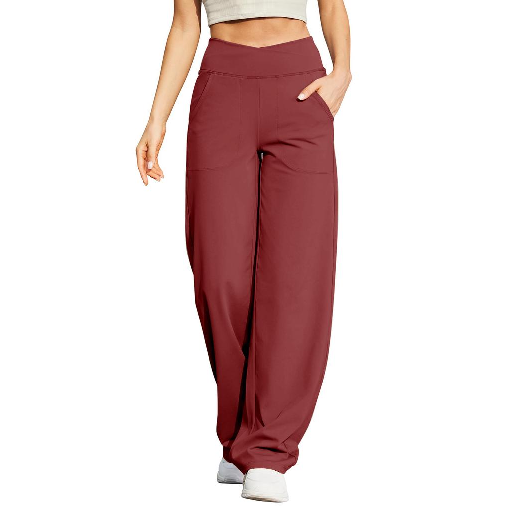 Damen High Waist Wide Leg Hose mit Taschen Weicher Dehnbarer Stoff Geeignet für Yoga Workout Freizeitkleidung und Loungewear