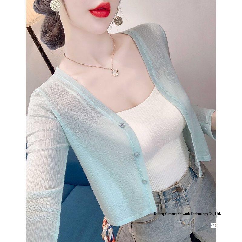 Summer Women's Knit Cardigan & Shawl Set with Long Sleeve and Suspender Dress