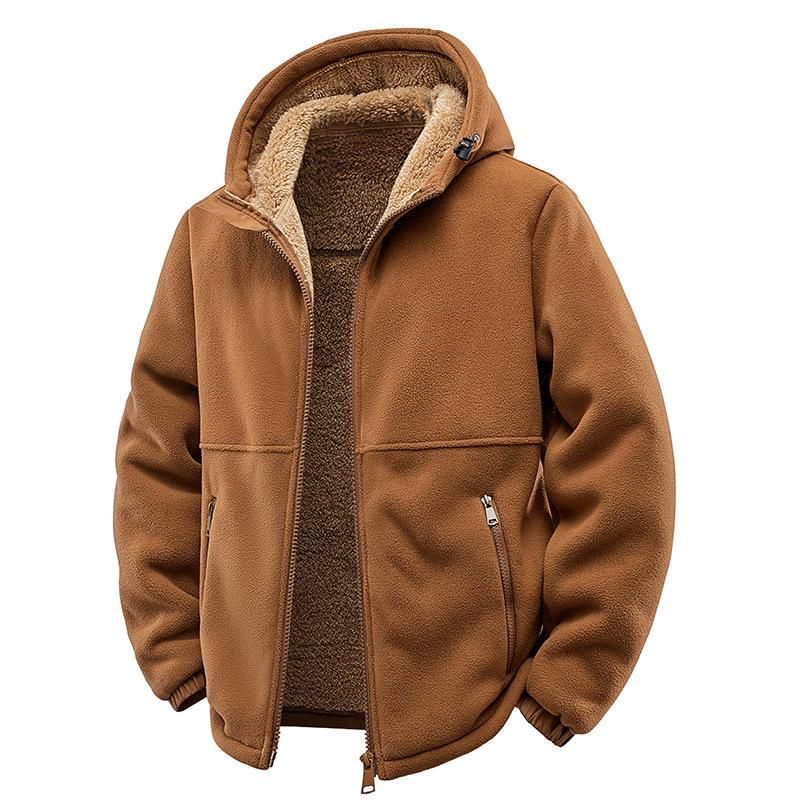 Autumn and Winter Fashion Solid Color Thick Warm Lamb Woolen Jacket For Men's Casual Loose Sports Windproof Plus Size Jacket